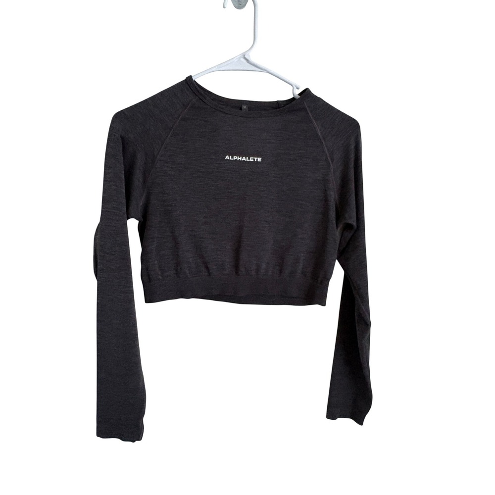 Alphalete Womens Long Sleeve Crop Top Charcoal Grey Heather Seamless Gym Medium